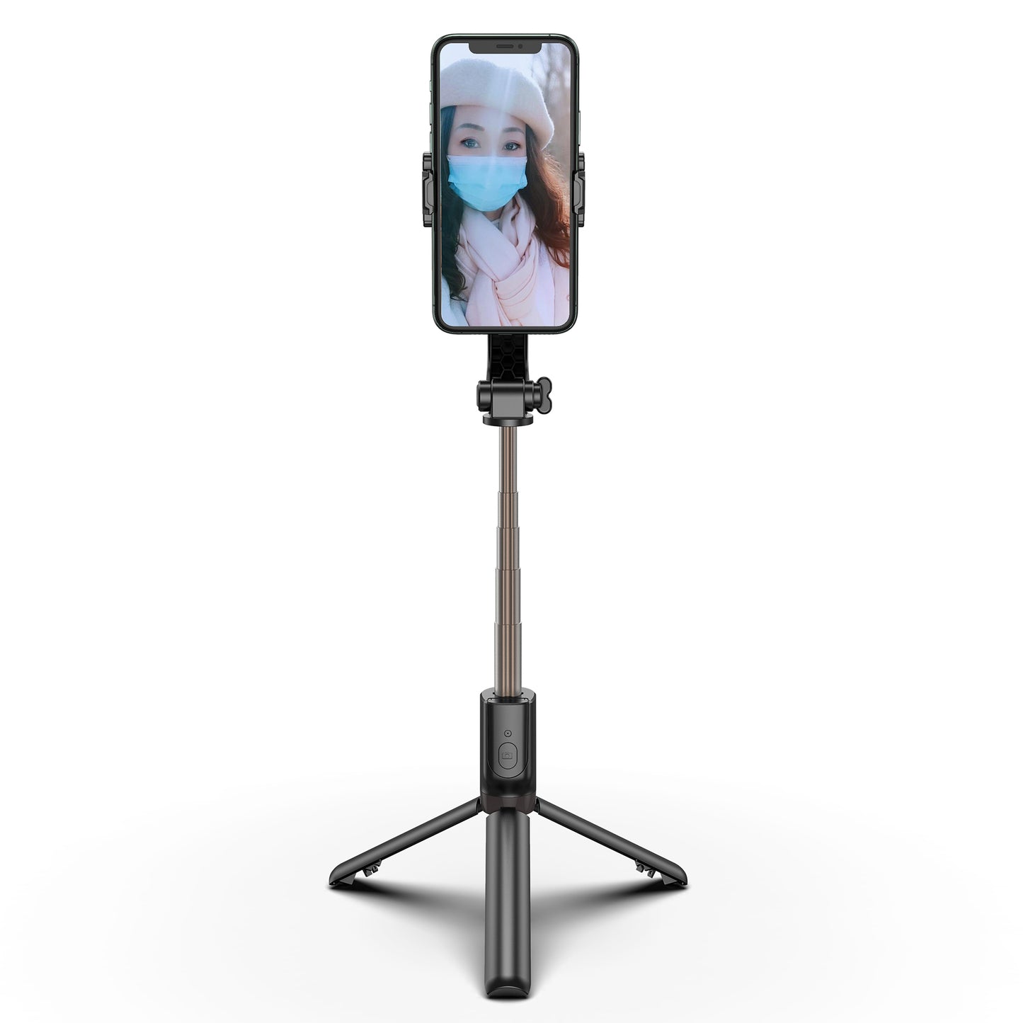R15 Folding Anti-shake Mobile Phone Selfie Stick Stabilizer Adjustable Tripod Stand for iOS Android - Black
