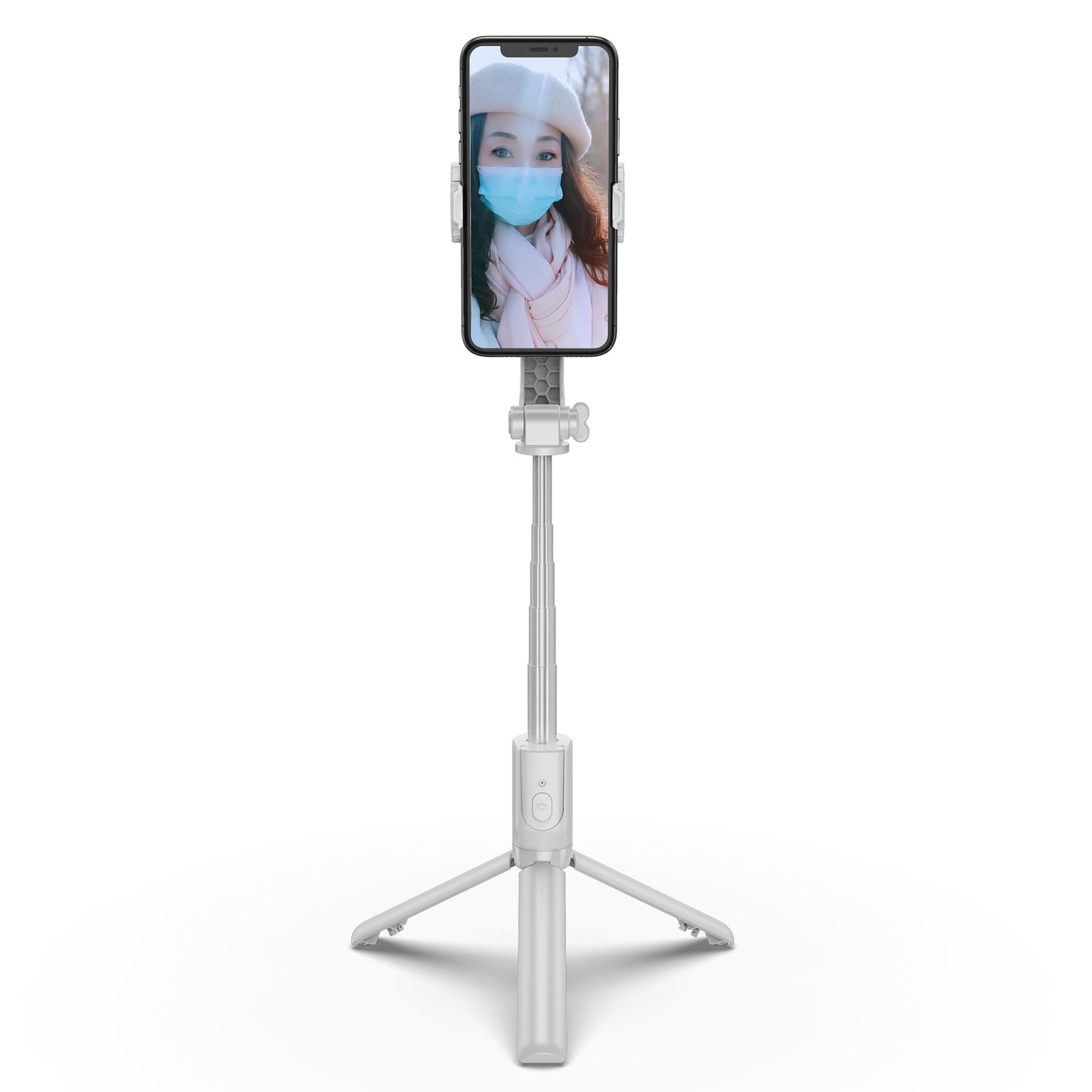 R15 Folding Anti-shake Mobile Phone Selfie Stick Stabilizer Adjustable Tripod Stand for iOS Android - White
