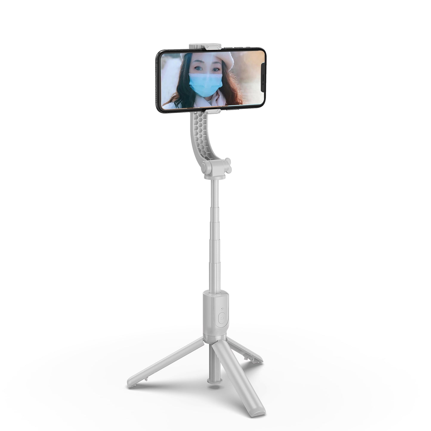 R15 Folding Anti-shake Mobile Phone Selfie Stick Stabilizer Adjustable Tripod Stand for iOS Android - White