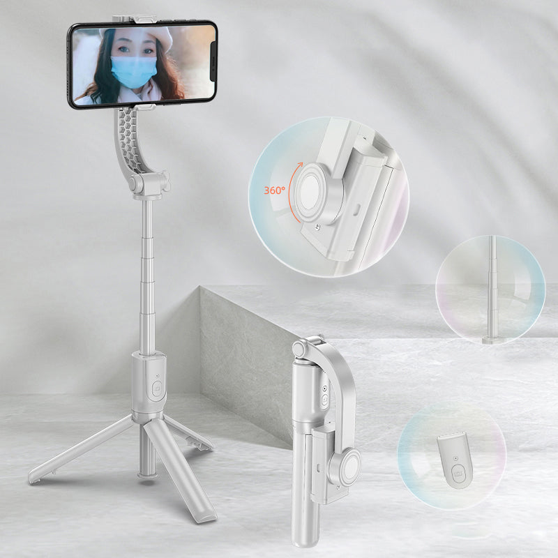 R15 Folding Anti-shake Mobile Phone Selfie Stick Stabilizer Adjustable Tripod Stand for iOS Android - White