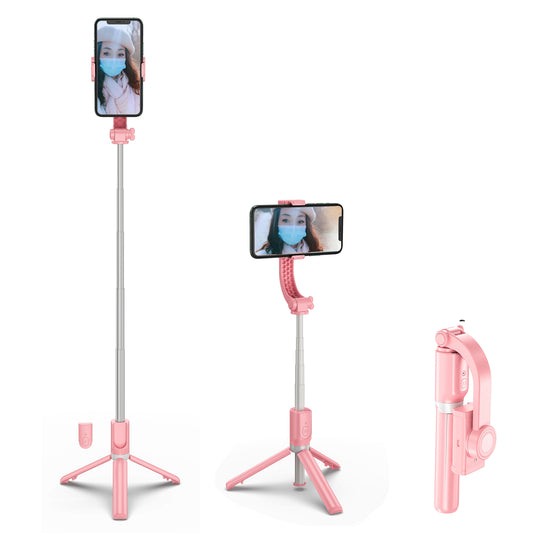 R15 Folding Anti-shake Mobile Phone Selfie Stick Stabilizer Adjustable Tripod Stand for iOS Android - Pink