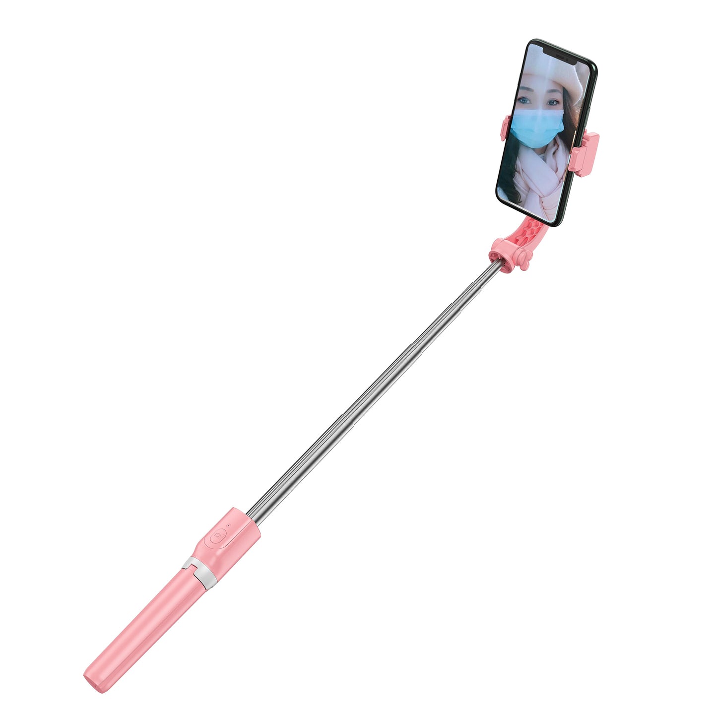 R15 Folding Anti-shake Mobile Phone Selfie Stick Stabilizer Adjustable Tripod Stand for iOS Android - Pink