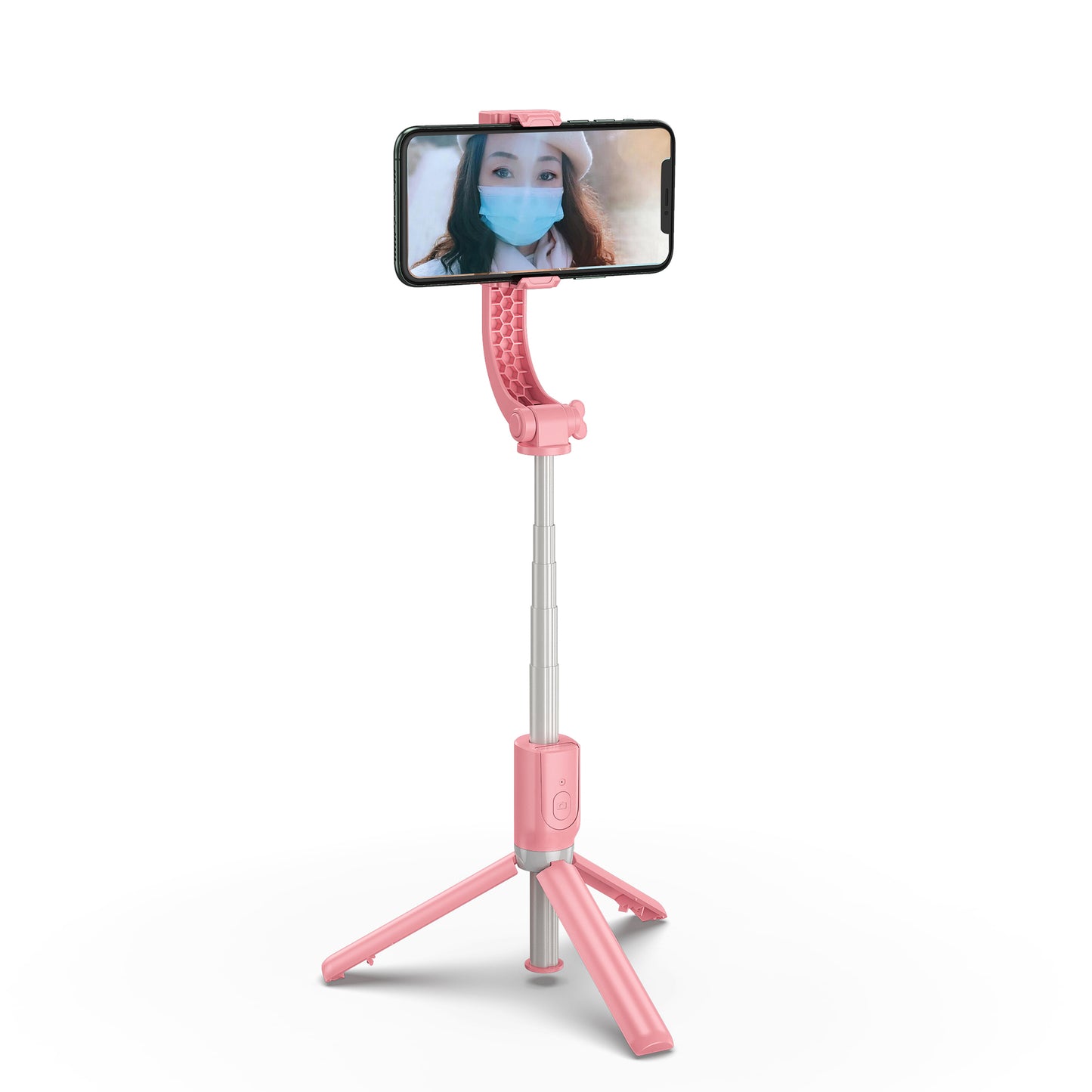 R15 Folding Anti-shake Mobile Phone Selfie Stick Stabilizer Adjustable Tripod Stand for iOS Android - Pink
