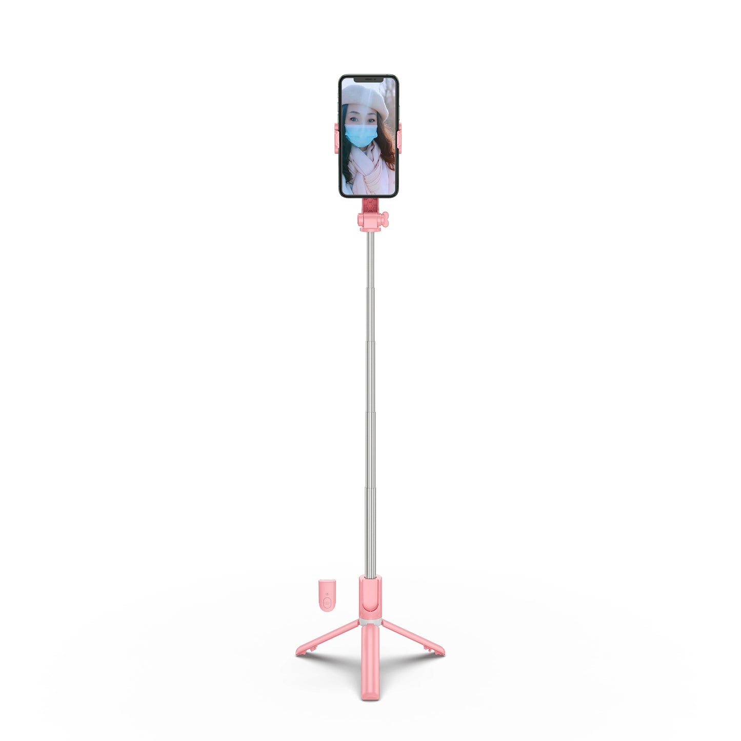 R15 Folding Anti-shake Mobile Phone Selfie Stick Stabilizer Adjustable Tripod Stand for iOS Android - Pink