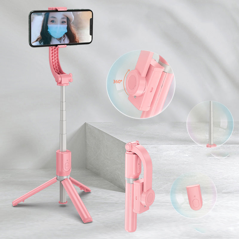 R15 Folding Anti-shake Mobile Phone Selfie Stick Stabilizer Adjustable Tripod Stand for iOS Android - Pink