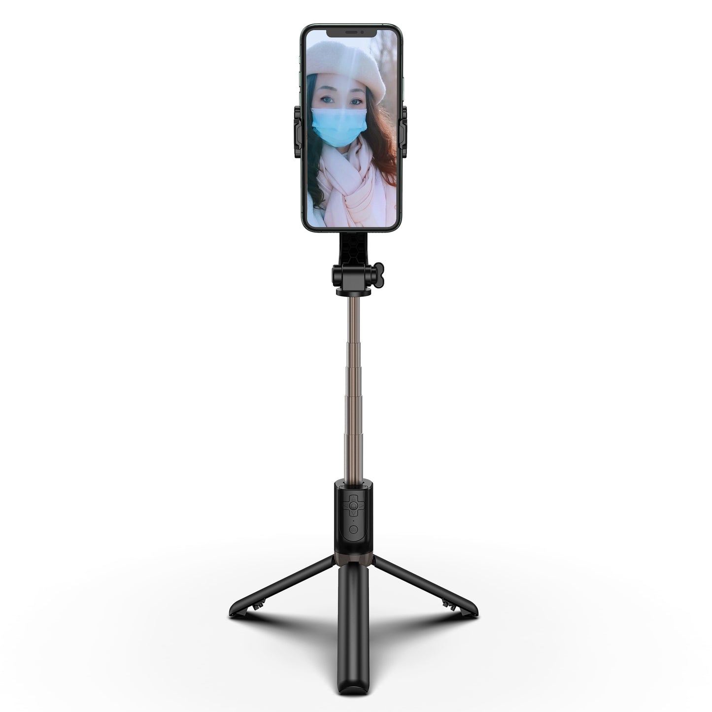 R15 PRO Telescopic Tripod Stand Folding Anti-shake Mobile Phone Selfie Stick Stabilizer for iOS Android - Black