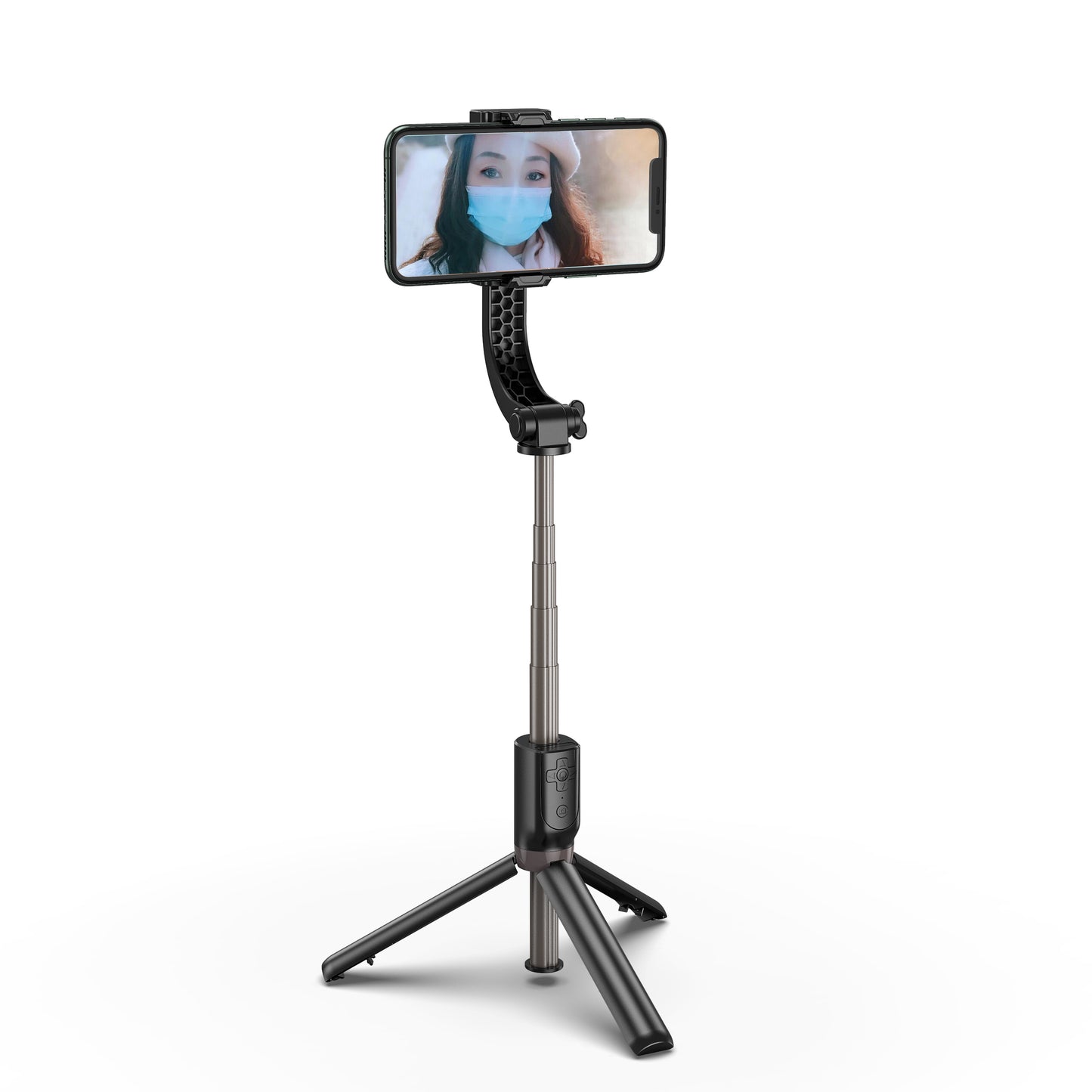 R15 PRO Telescopic Tripod Stand Folding Anti-shake Mobile Phone Selfie Stick Stabilizer for iOS Android - Black