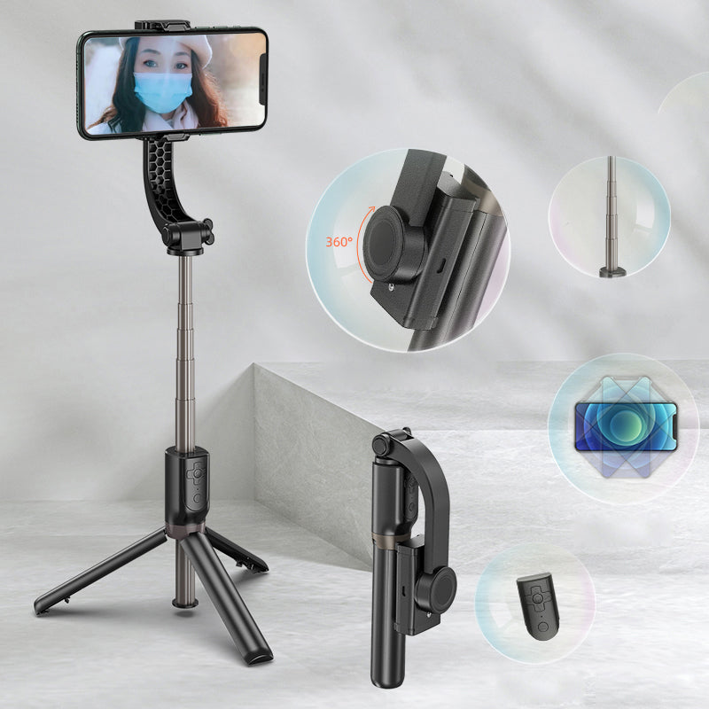 R15 PRO Telescopic Tripod Stand Folding Anti-shake Mobile Phone Selfie Stick Stabilizer for iOS Android - Black