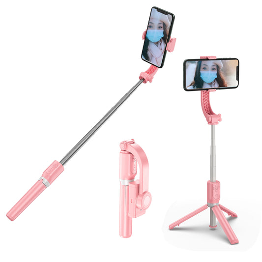 R15 PRO Telescopic Tripod Stand Folding Anti-shake Mobile Phone Selfie Stick Stabilizer for iOS Android - Pink