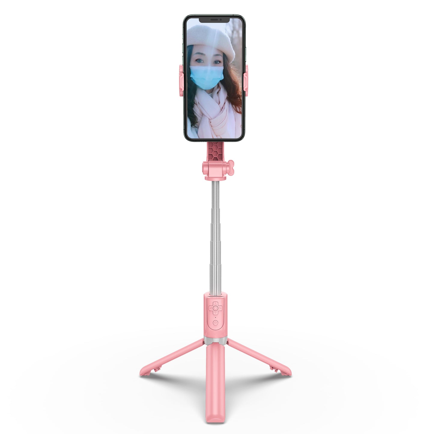 R15 PRO Telescopic Tripod Stand Folding Anti-shake Mobile Phone Selfie Stick Stabilizer for iOS Android - Pink