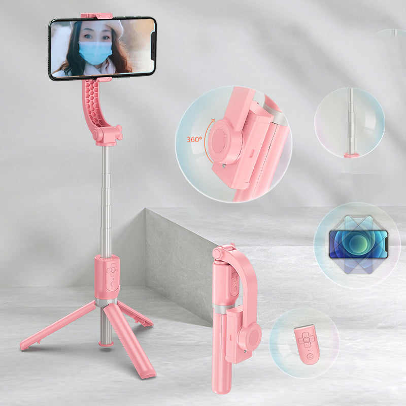 R15 PRO Telescopic Tripod Stand Folding Anti-shake Mobile Phone Selfie Stick Stabilizer for iOS Android - Pink