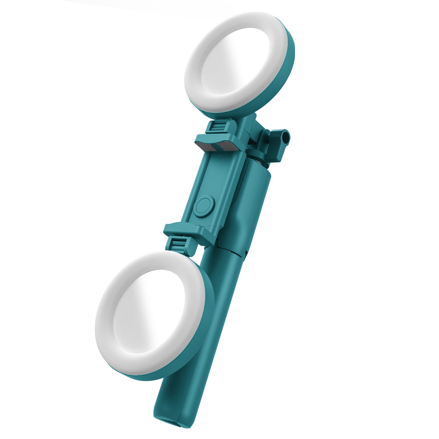 R12 Extendable Bluetooth Selfie Stick Tripod Stand with Double Ring Light Makeup Mirror - Green