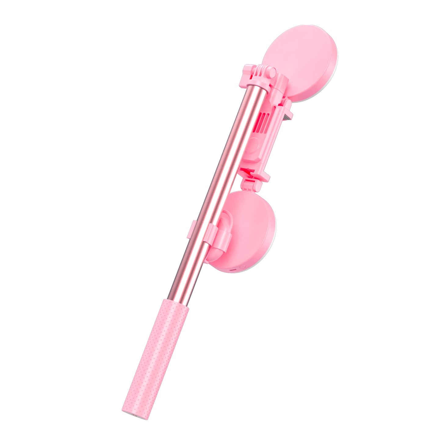 R13 2-in-1 Extendable Bluetooth Selfie Stick Phone Tripod Stand with Double Ring Light Makeup Mirror - Pink