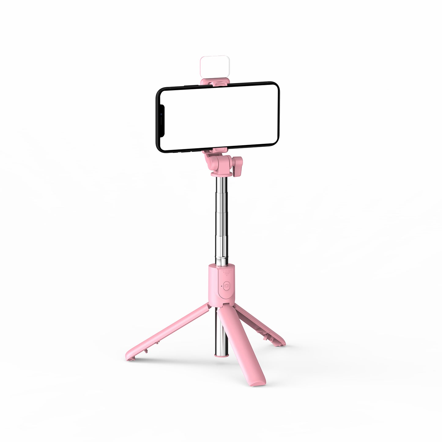 R1S Bluetooth Remote Control 360 Degree Rotation Folding Telescopic Selfie Stick Tripod with Fill Light - Pink