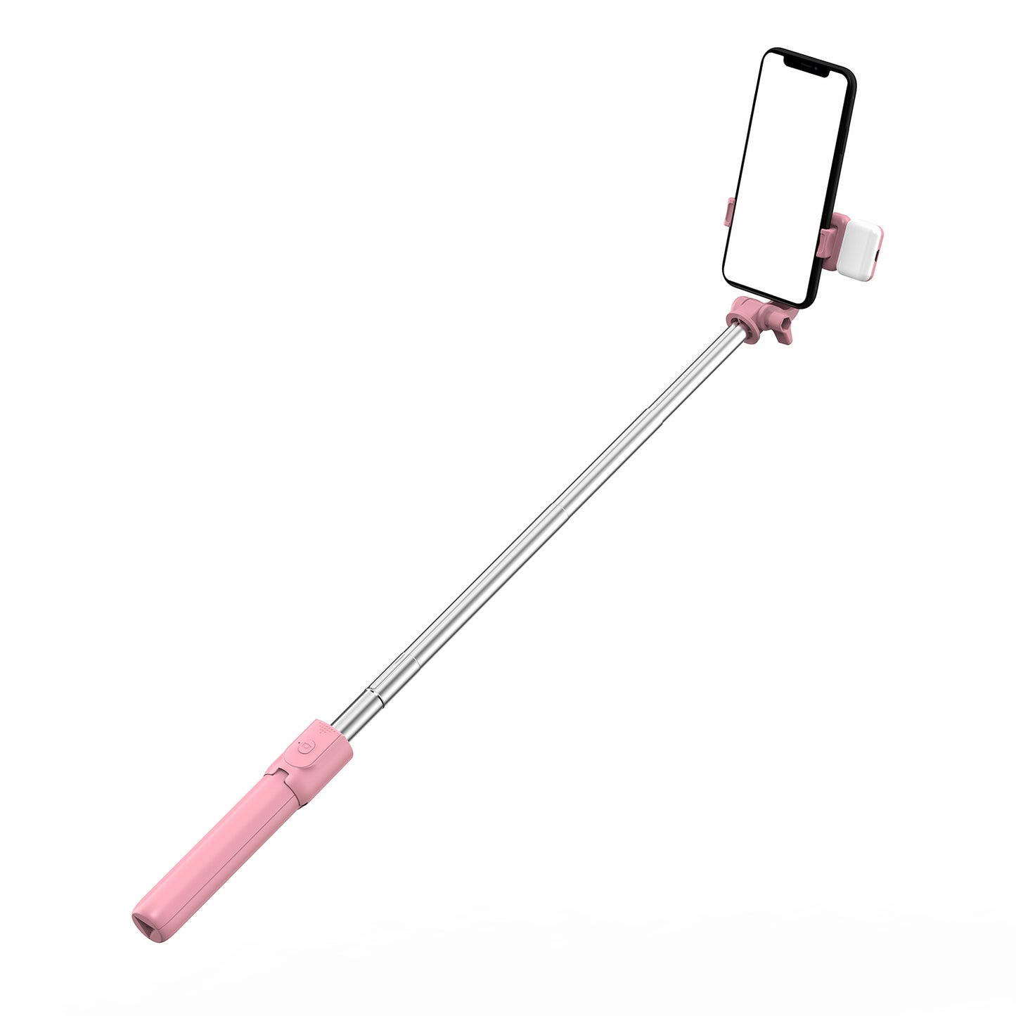 R1S Bluetooth Remote Control 360 Degree Rotation Folding Telescopic Selfie Stick Tripod with Fill Light - Pink