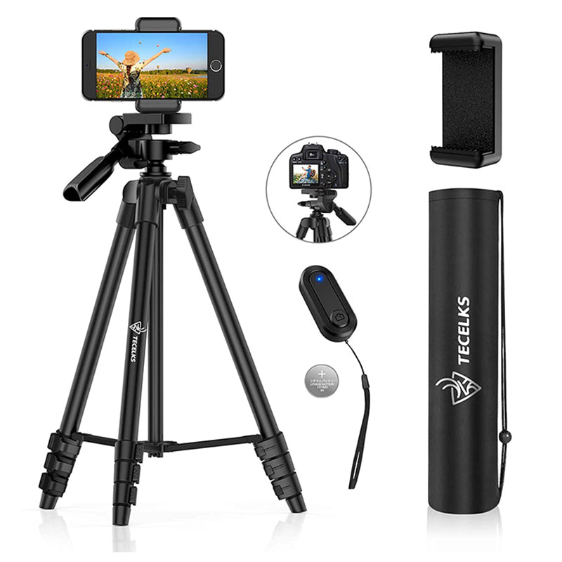 WONEW ZJ26 Height Adjustable Folding Tripod Stand with Phone Holder Bluetooth Remote Control