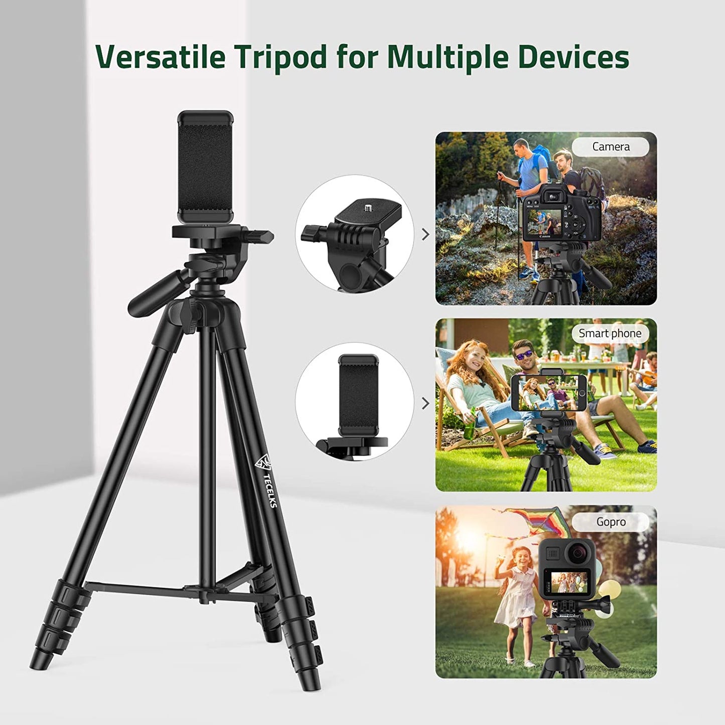 WONEW ZJ26 Height Adjustable Folding Tripod Stand with Phone Holder Bluetooth Remote Control