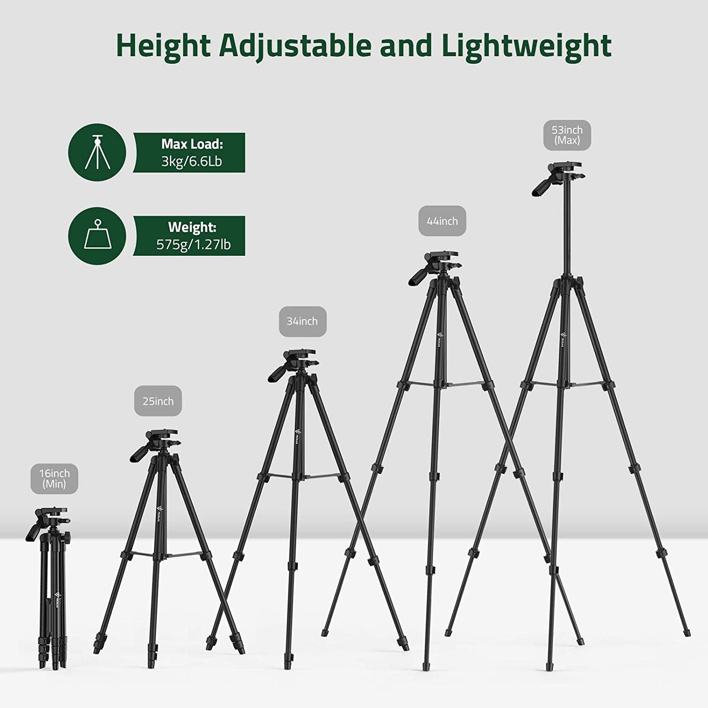 WONEW ZJ26 Height Adjustable Folding Tripod Stand with Phone Holder Bluetooth Remote Control