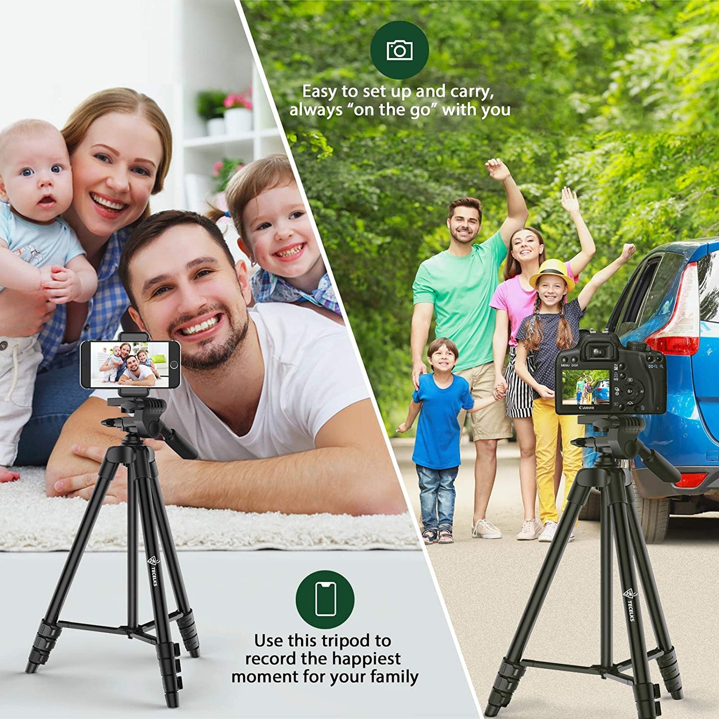 WONEW ZJ26 Height Adjustable Folding Tripod Stand with Phone Holder Bluetooth Remote Control
