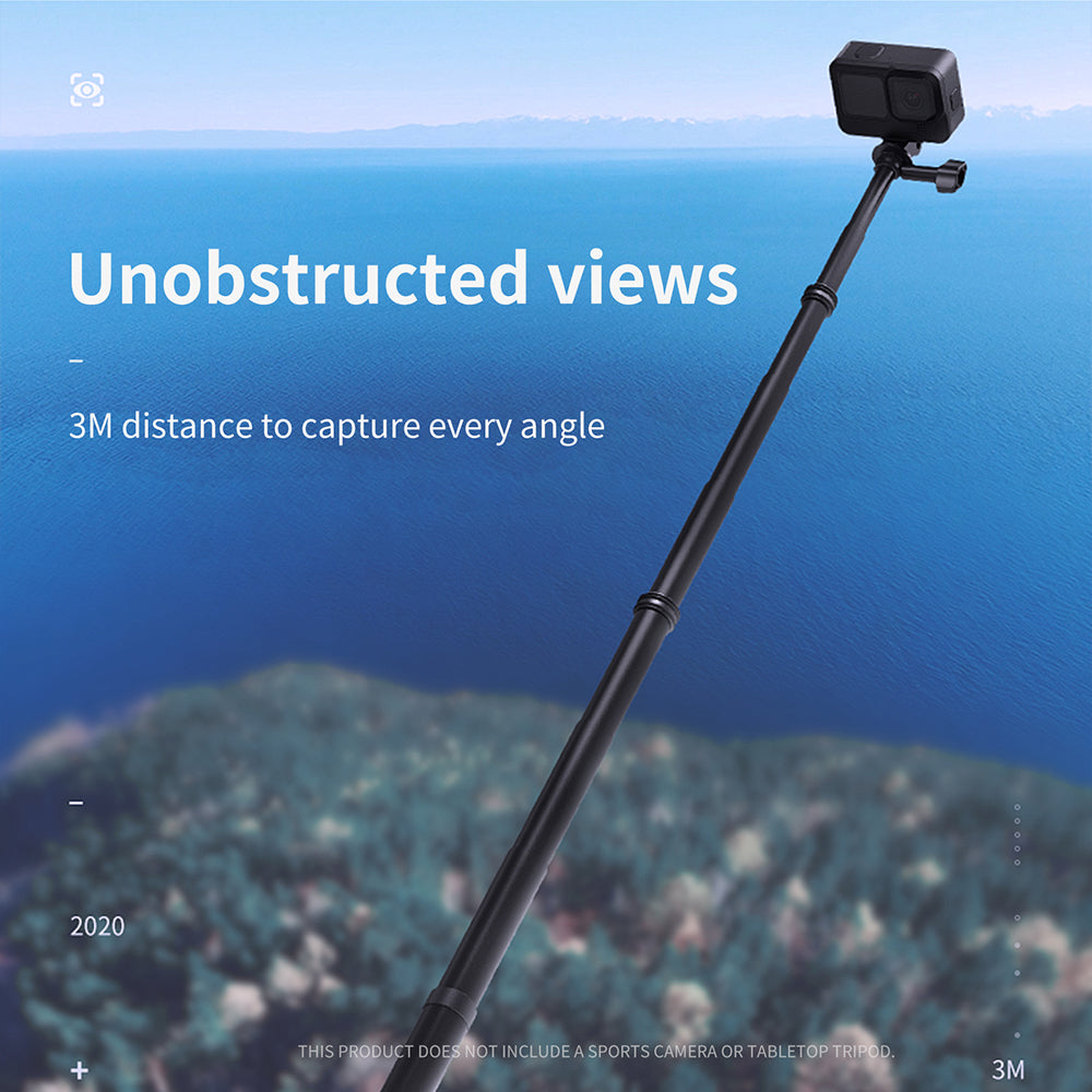 Uniqkart IS-MNP-300 3 Meter Carbon Fiber Selfie Stick Telescopic Extension Rod Monopod for Gopro