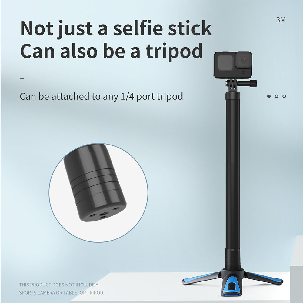 Uniqkart IS-MNP-300 3 Meter Carbon Fiber Selfie Stick Telescopic Extension Rod Monopod for Gopro