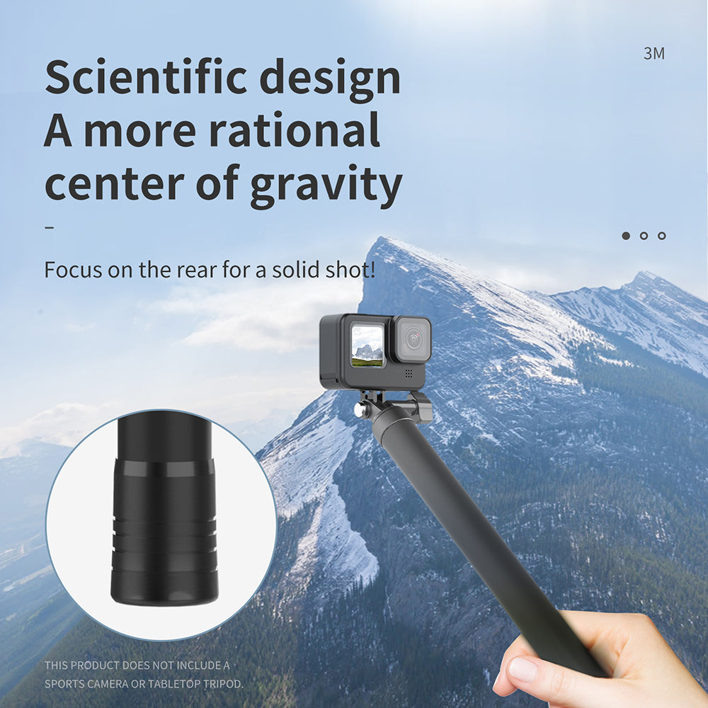 Uniqkart IS-MNP-300 3 Meter Carbon Fiber Selfie Stick Telescopic Extension Rod Monopod for Gopro