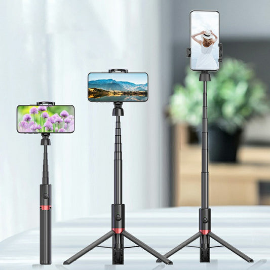 SEAJIC AB403 Selfie Stick Tripod Extendable 2 in 1 Aluminum Bluetooth Selfie Stick with Remote Shutter - Black / Red