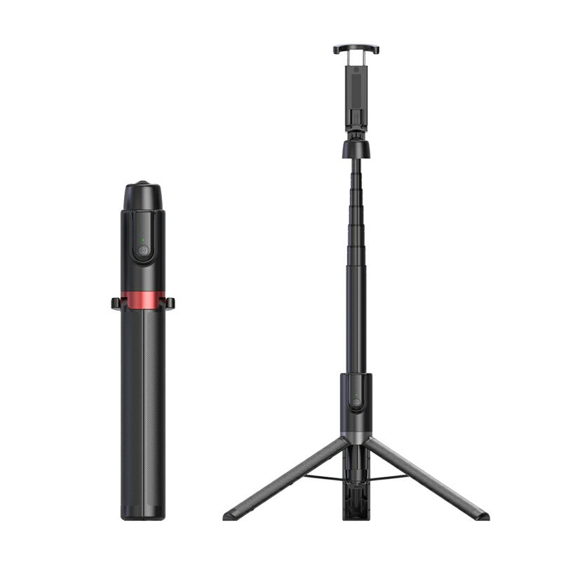 SEAJIC AB403 Selfie Stick Tripod Extendable 2 in 1 Aluminum Bluetooth Selfie Stick with Remote Shutter - Black / Red