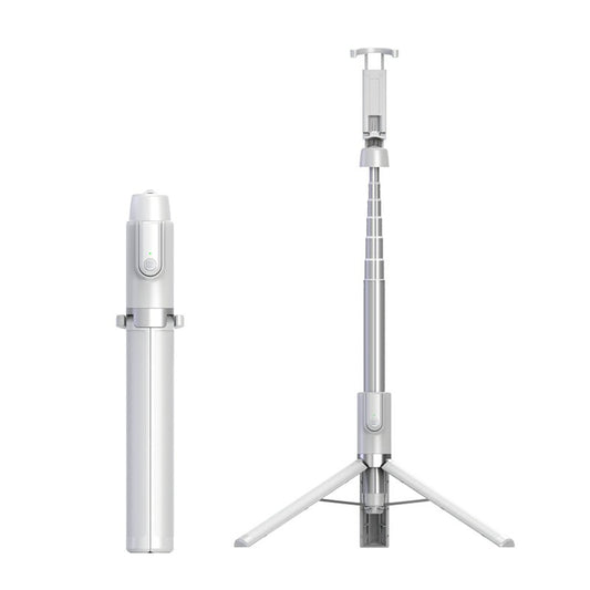 SEAJIC AB403 Selfie Stick Tripod Extendable 2 in 1 Aluminum Bluetooth Selfie Stick with Remote Shutter - White / Silver