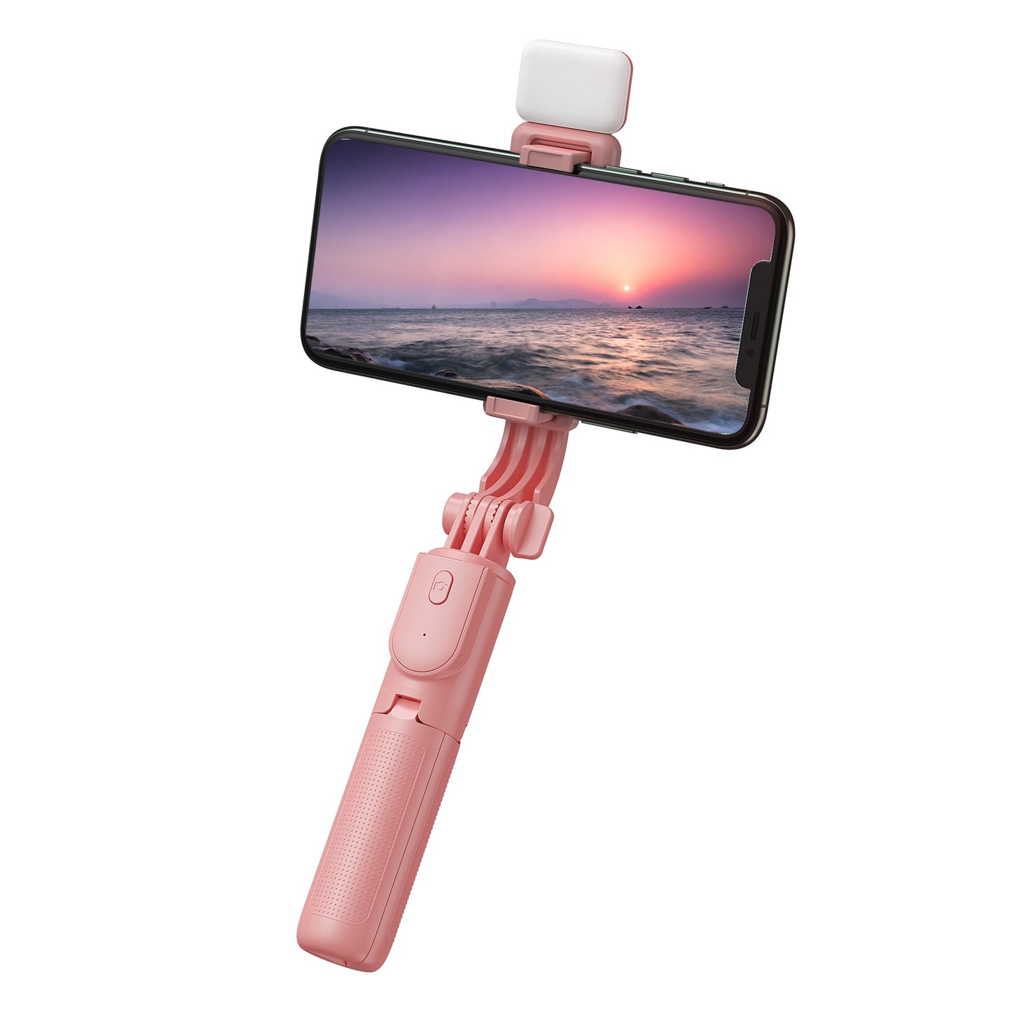 H8s Wireless Bluetooth Selfie Stick Foldable Mini Tripod Telescopic Monopod with Fill Light Remote Control for Smartphone - Pink