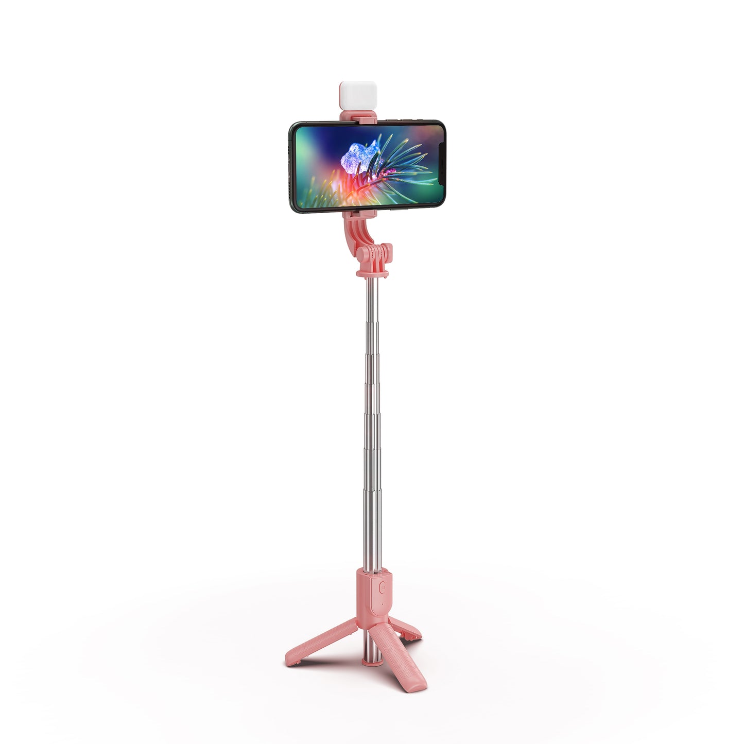 H8s Wireless Bluetooth Selfie Stick Foldable Mini Tripod Telescopic Monopod with Fill Light Remote Control for Smartphone - Pink