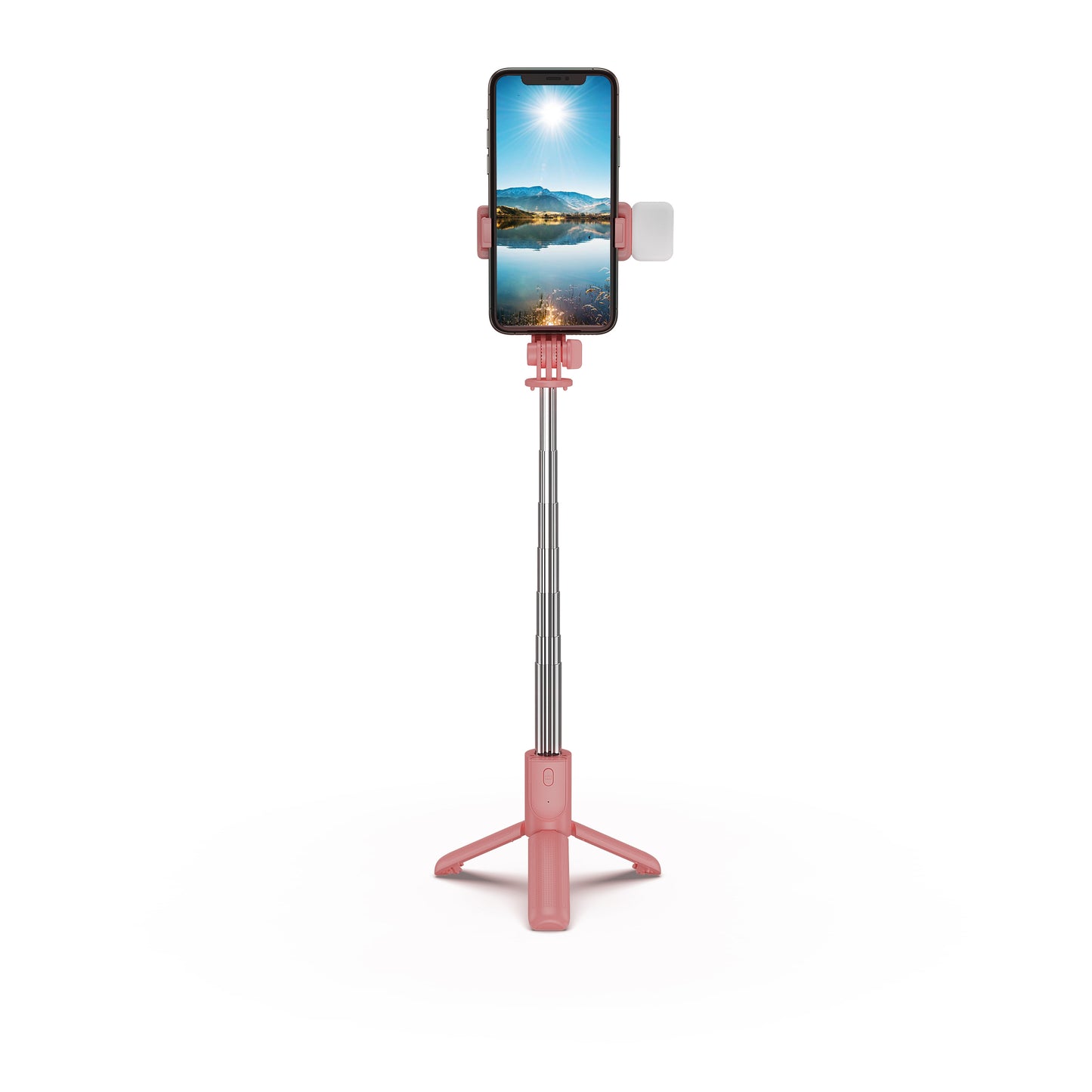 H8s Wireless Bluetooth Selfie Stick Foldable Mini Tripod Telescopic Monopod with Fill Light Remote Control for Smartphone - Pink