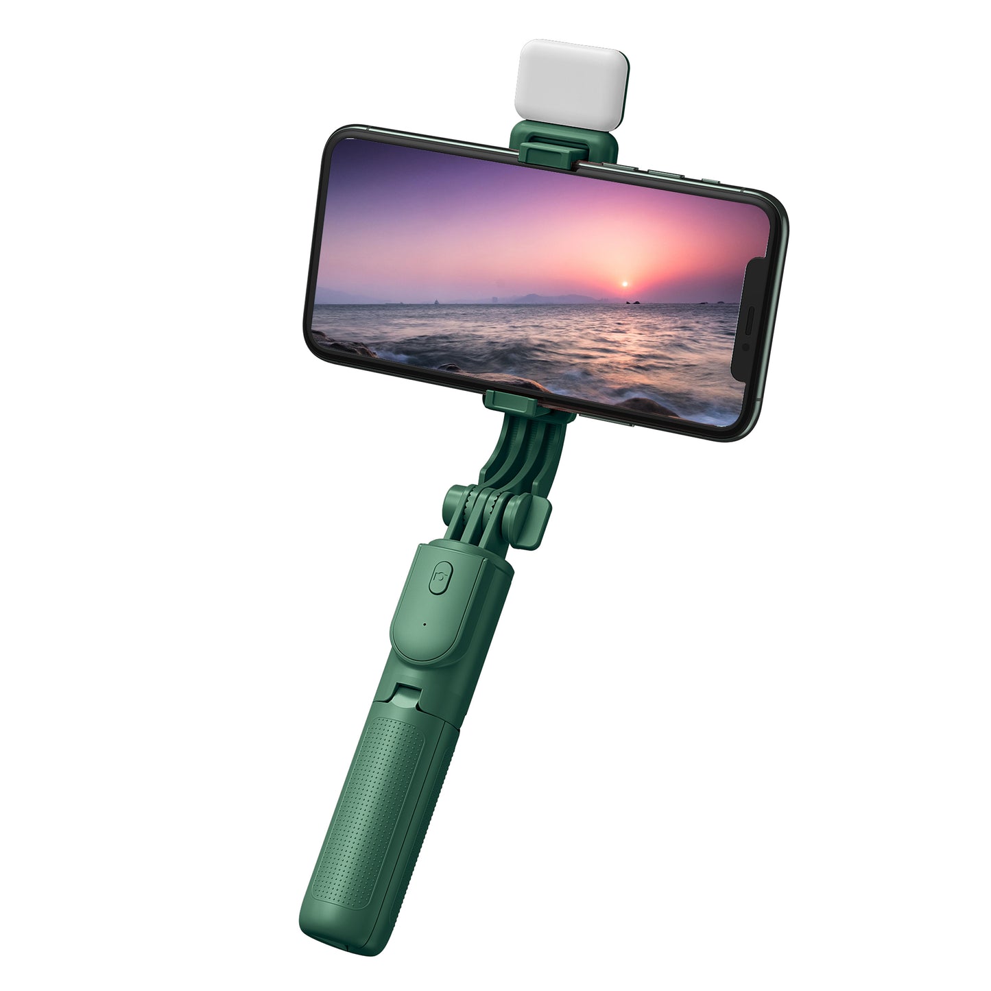 H8s Wireless Bluetooth Selfie Stick Foldable Mini Tripod Telescopic Monopod with Fill Light Remote Control for Smartphone - Blackish Green