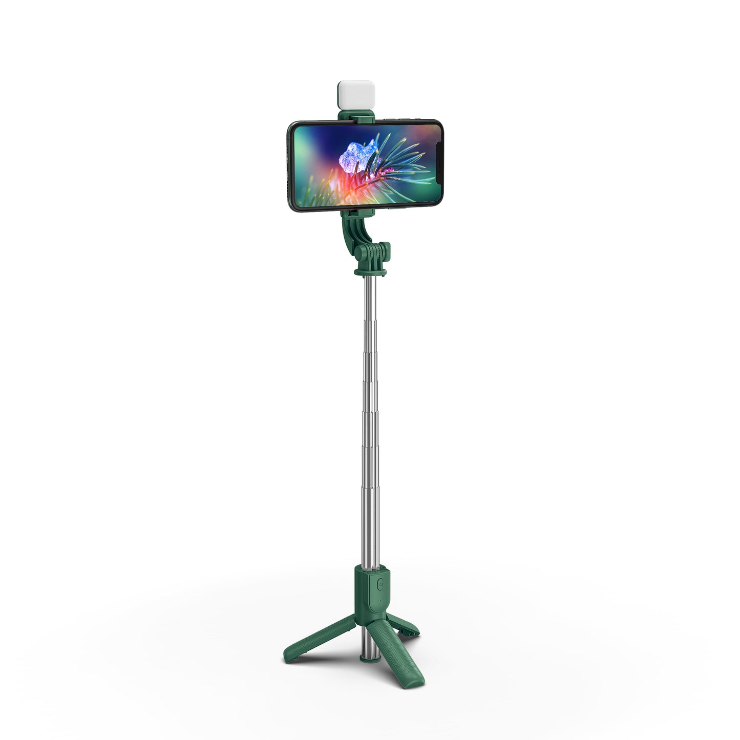 H8s Wireless Bluetooth Selfie Stick Foldable Mini Tripod Telescopic Monopod with Fill Light Remote Control for Smartphone - Blackish Green