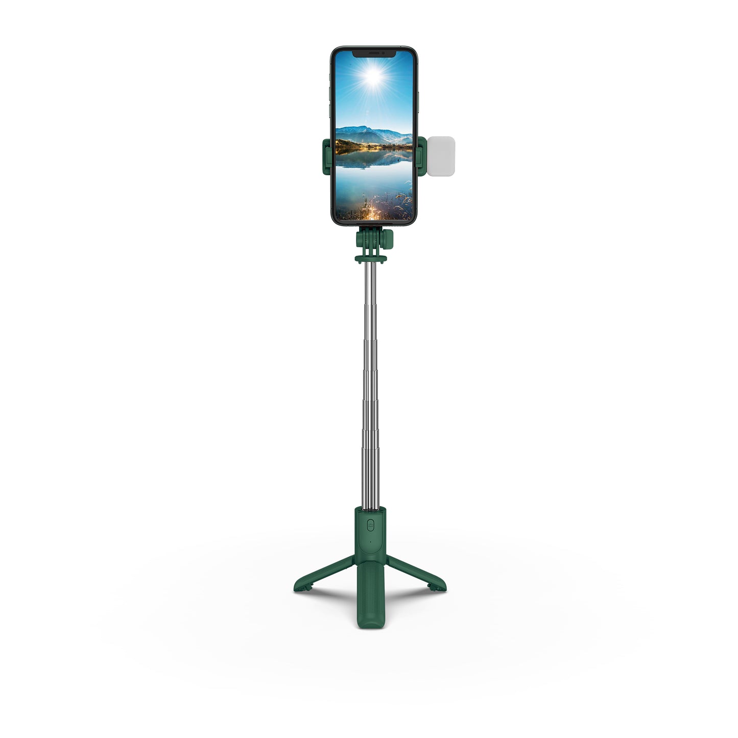 H8s Wireless Bluetooth Selfie Stick Foldable Mini Tripod Telescopic Monopod with Fill Light Remote Control for Smartphone - Blackish Green
