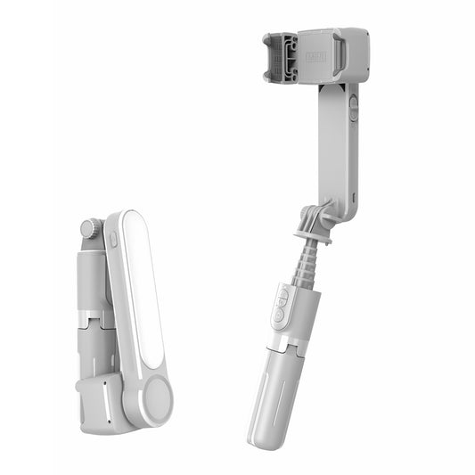 L09 Bluetooth Selfie Stick Tripod Gimbal Stabilizer with Dimmable Fill Light Extendable Remote Shutter Monopod - White