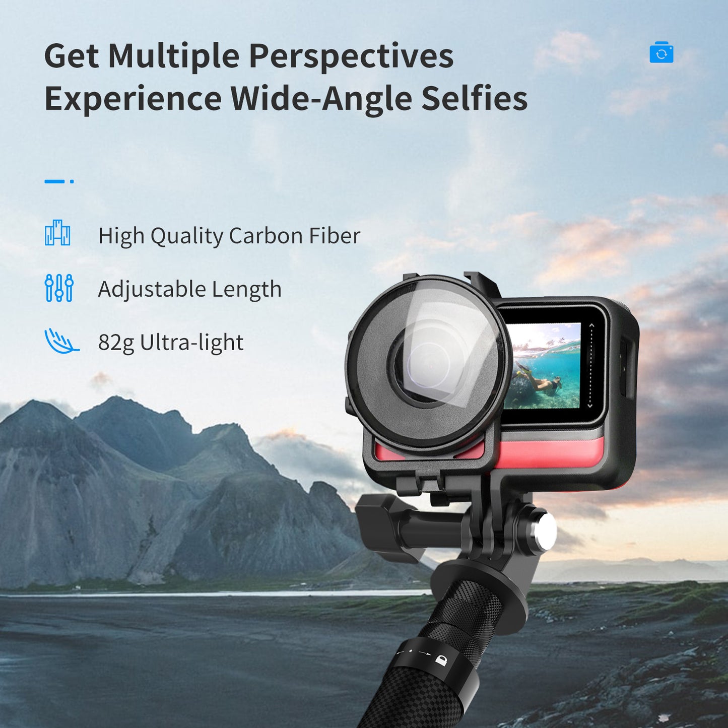 Uniqkart TE-MNP-117 1.16m Carbon Fiber Selfie Stick Adjustable Length Monopod with 1/4 Screw Hole for Phone Action Camera