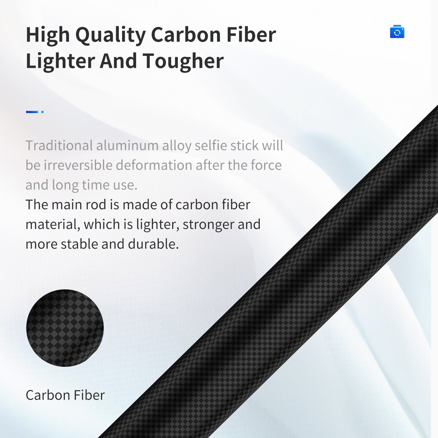 Uniqkart TE-MNP-117 1.16m Carbon Fiber Selfie Stick Adjustable Length Monopod with 1/4 Screw Hole for Phone Action Camera