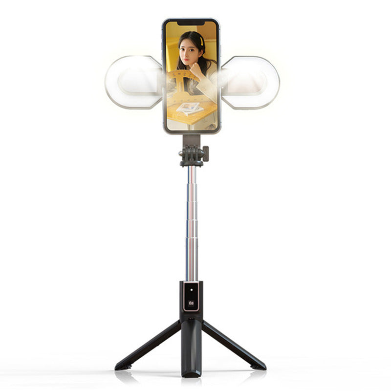 P40S-M Bluetooth Stainless Steel Extendable Rod Remote Control Selfie Stick Tripod with Dual Fill Light
