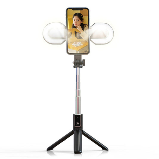 P40S-M Bluetooth Stainless Steel Extendable Rod Remote Control Selfie Stick Tripod with Dual Fill Light