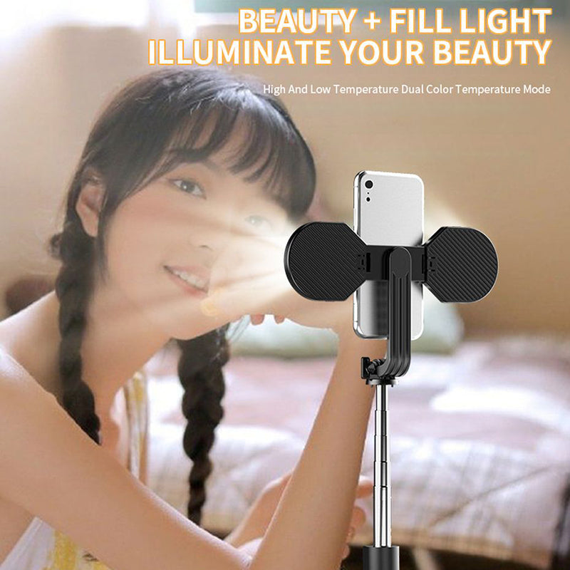P40S-M Bluetooth Stainless Steel Extendable Rod Remote Control Selfie Stick Tripod with Dual Fill Light