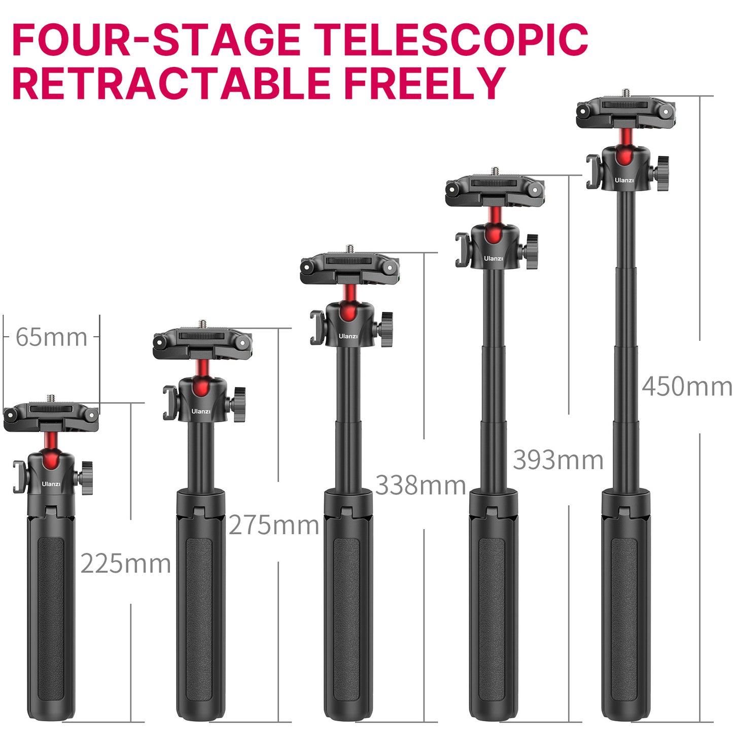 Uniqkart MT-41 Extendable Desktop Tripod Adjustable Ball Head Camera Phone Mount Holder