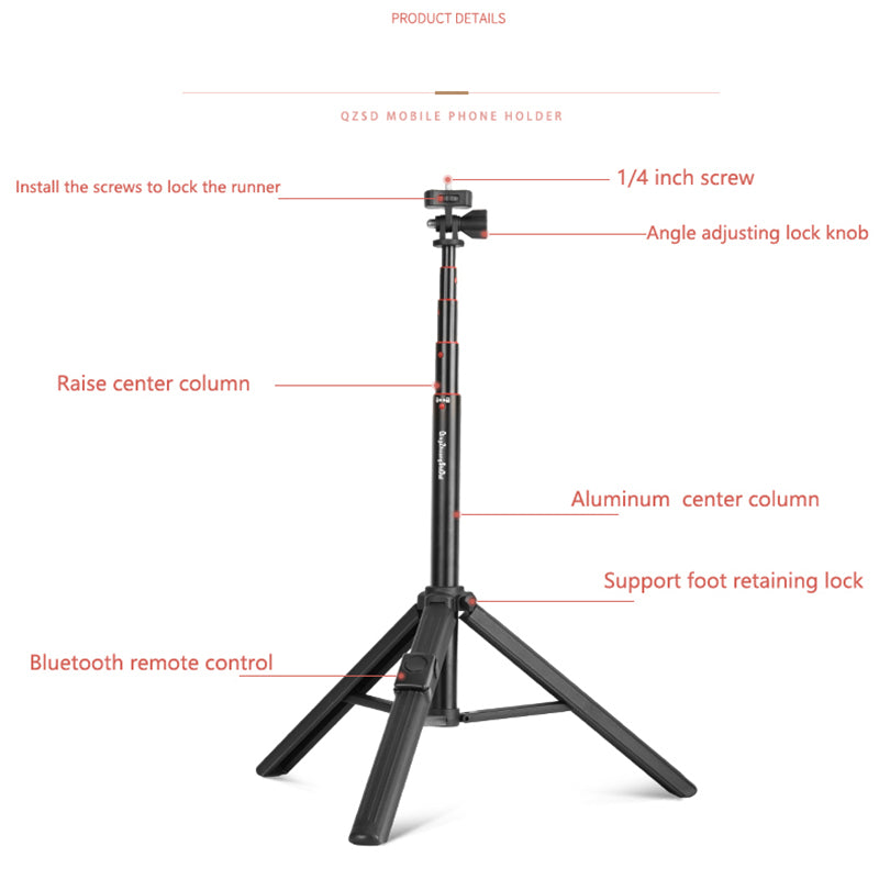 ZP100 Portable Bluetooth Selfie Stick Aluminum Alloy Tripod Stand with Bluetooth Remote