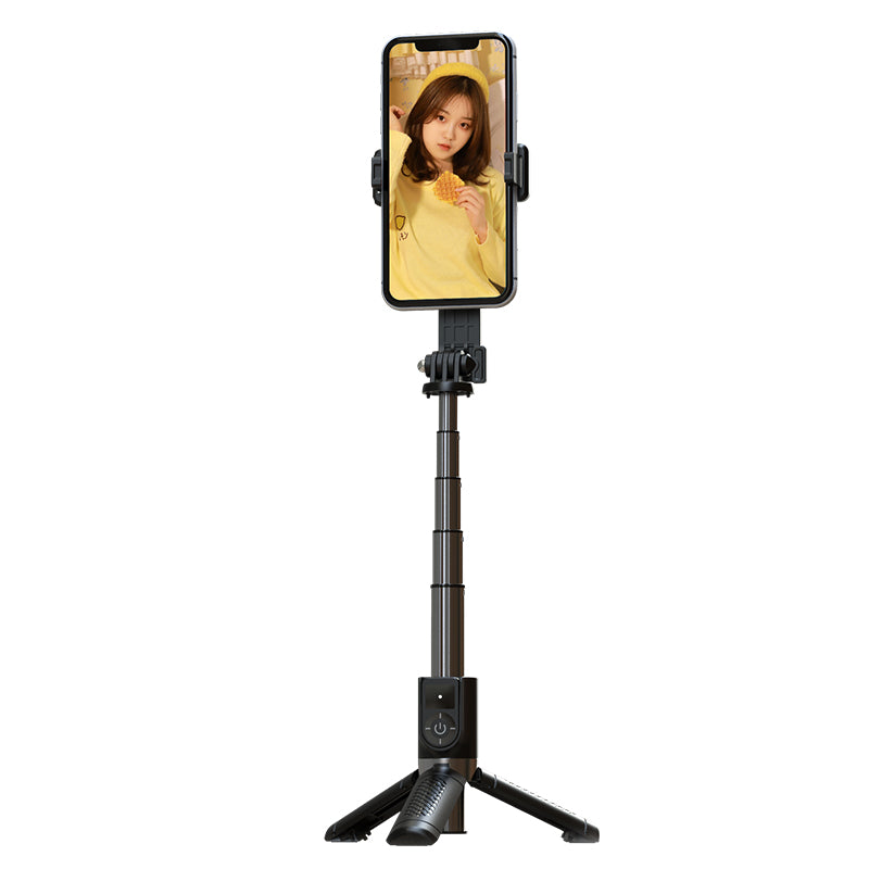 P09-mini Aluminum Alloy Extendable Bluetooth Monopod Selfie Stick Tripod Stand with Shutter Remote - Black