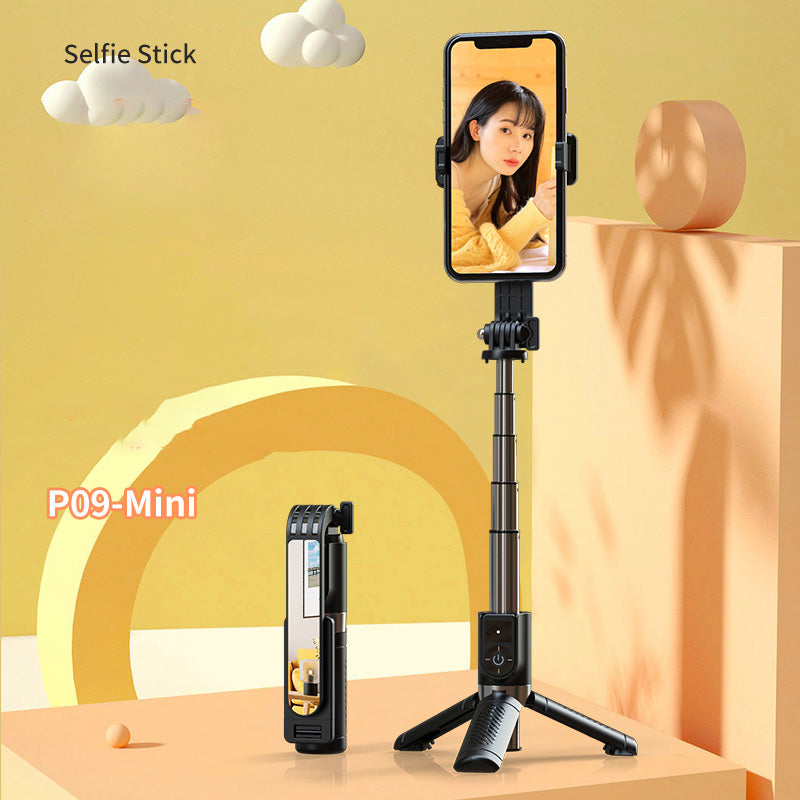 P09-mini Aluminum Alloy Extendable Bluetooth Monopod Selfie Stick Tripod Stand with Shutter Remote - Black