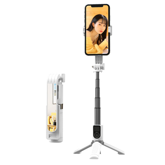 P09-mini Aluminum Alloy Extendable Bluetooth Monopod Selfie Stick Tripod Stand with Shutter Remote - White