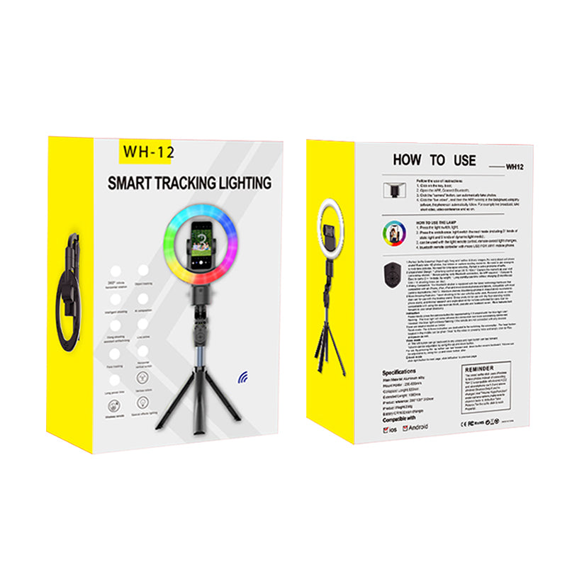 WH-12 Auto-Face 360&#176; Rotating Smart Tracking Selfies Stick with Ring Light