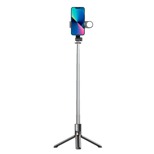 KH5S Retractable Portable Cell Phone Stand Live-stream Bluetooth Selfie Stick Tripod with Fill Light (1.3m) - Black