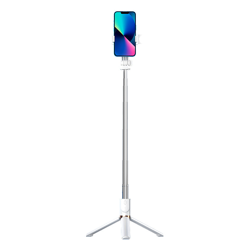 KH5S Retractable Portable Cell Phone Stand Live-stream Bluetooth Selfie Stick Tripod with Fill Light (1.3m) - White