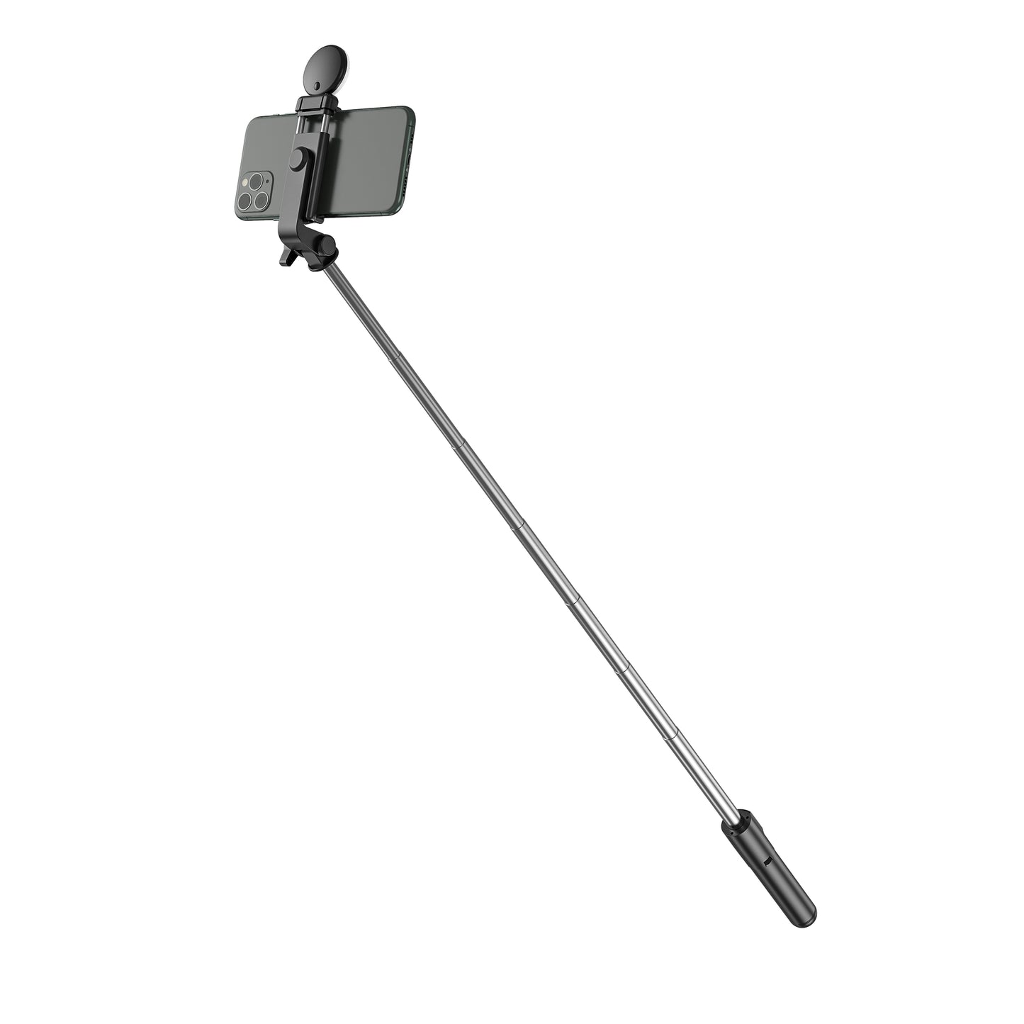 H1X 100cm Retractable Bluetooth Tripod Phone Holder Portable Adjustable Selfie Stick with Round Light - Black